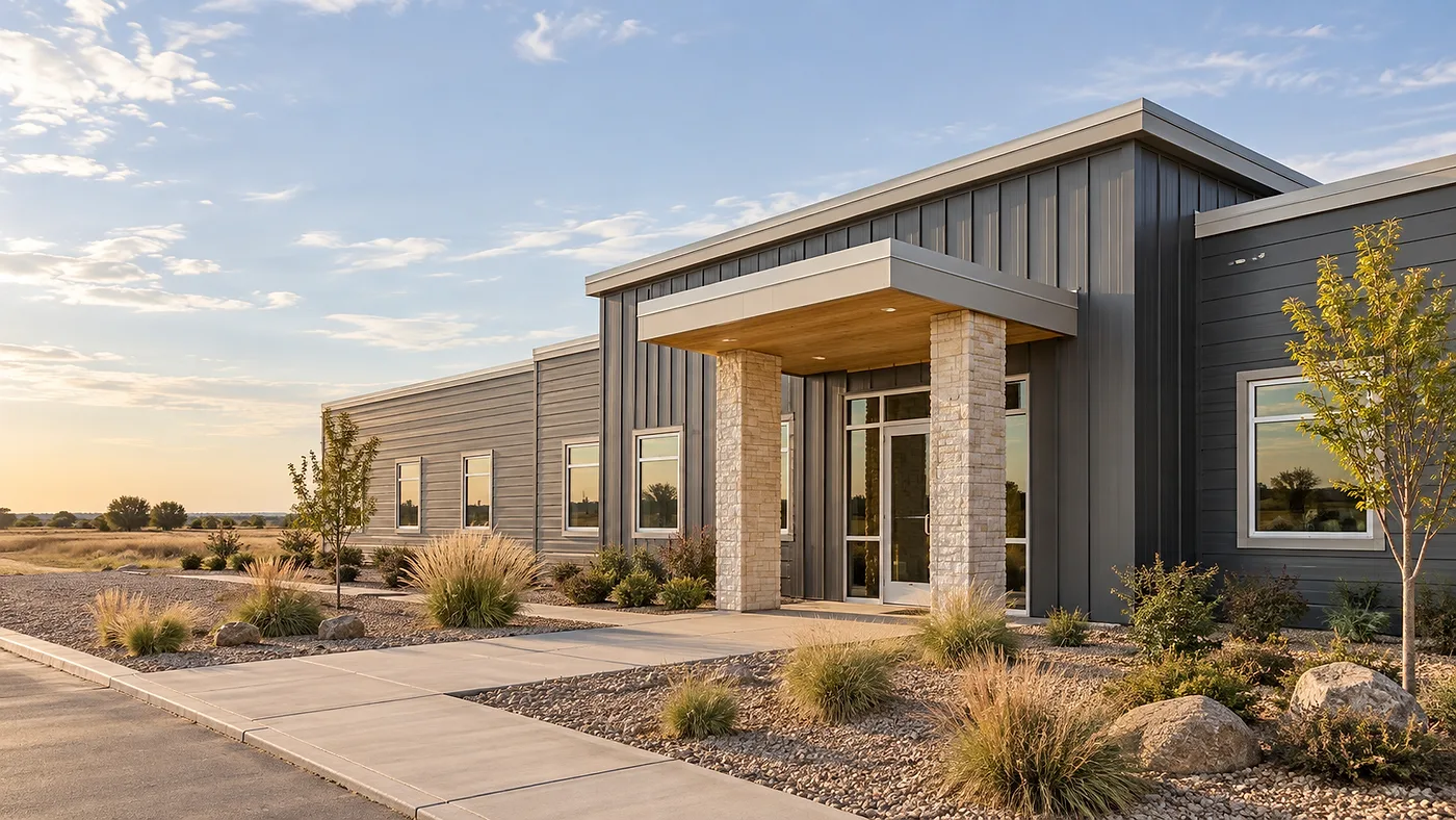 After: single-story office building