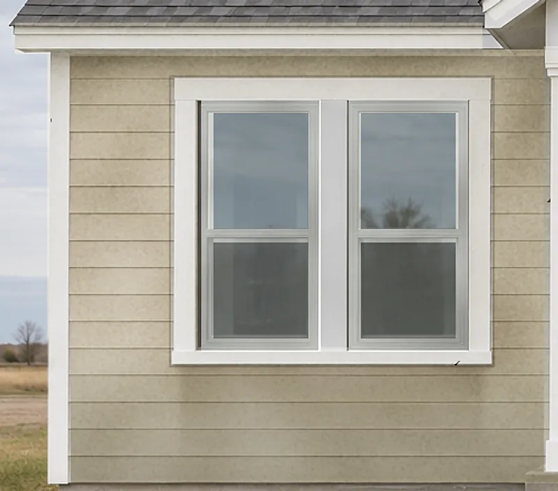 Before: cracked, faded lap siding and peeling trim, then new white board and batten with black trim
